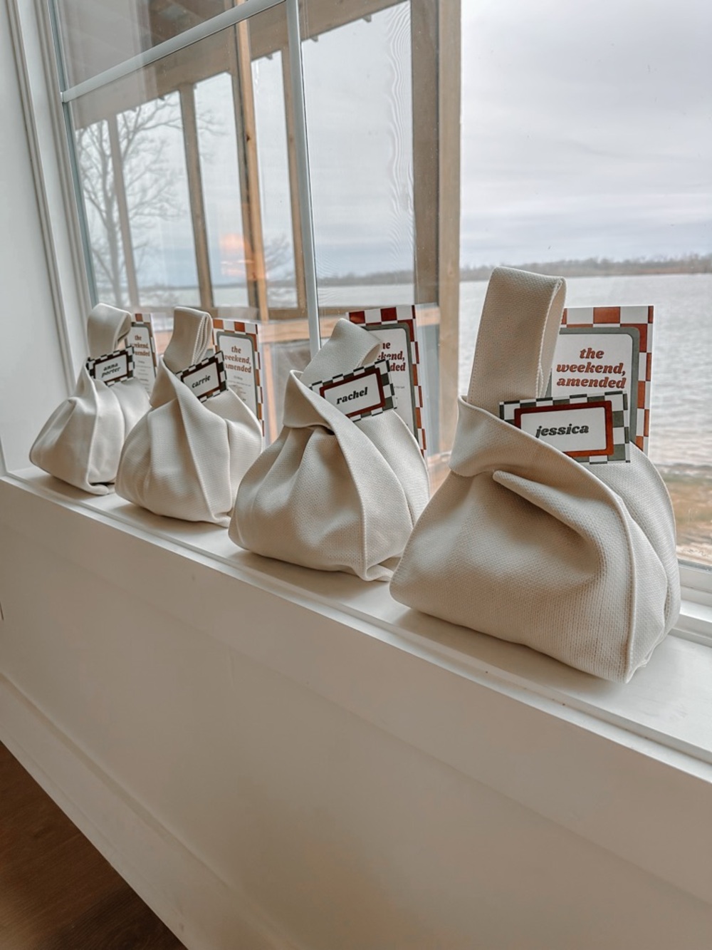 Cream Knot Handle Wristlet Pouch - Set of Three